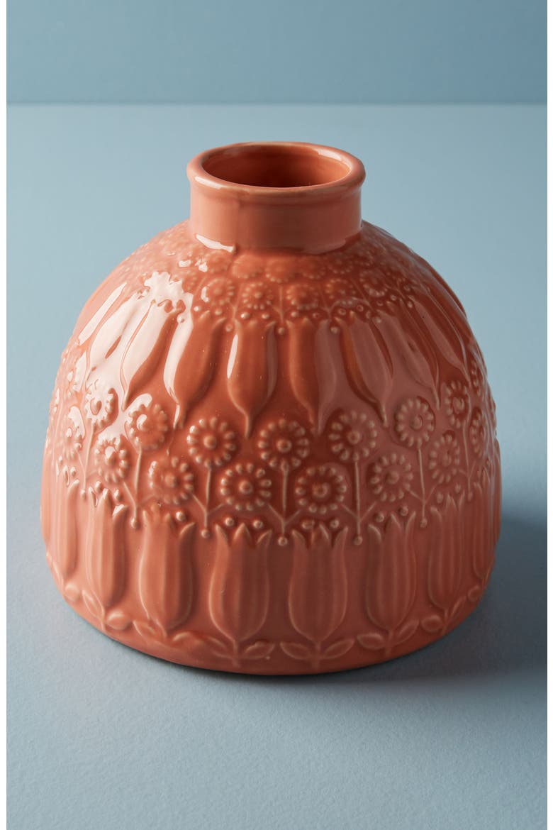 Anthropologie Embossed Floral Vase, Main, color, PEACH