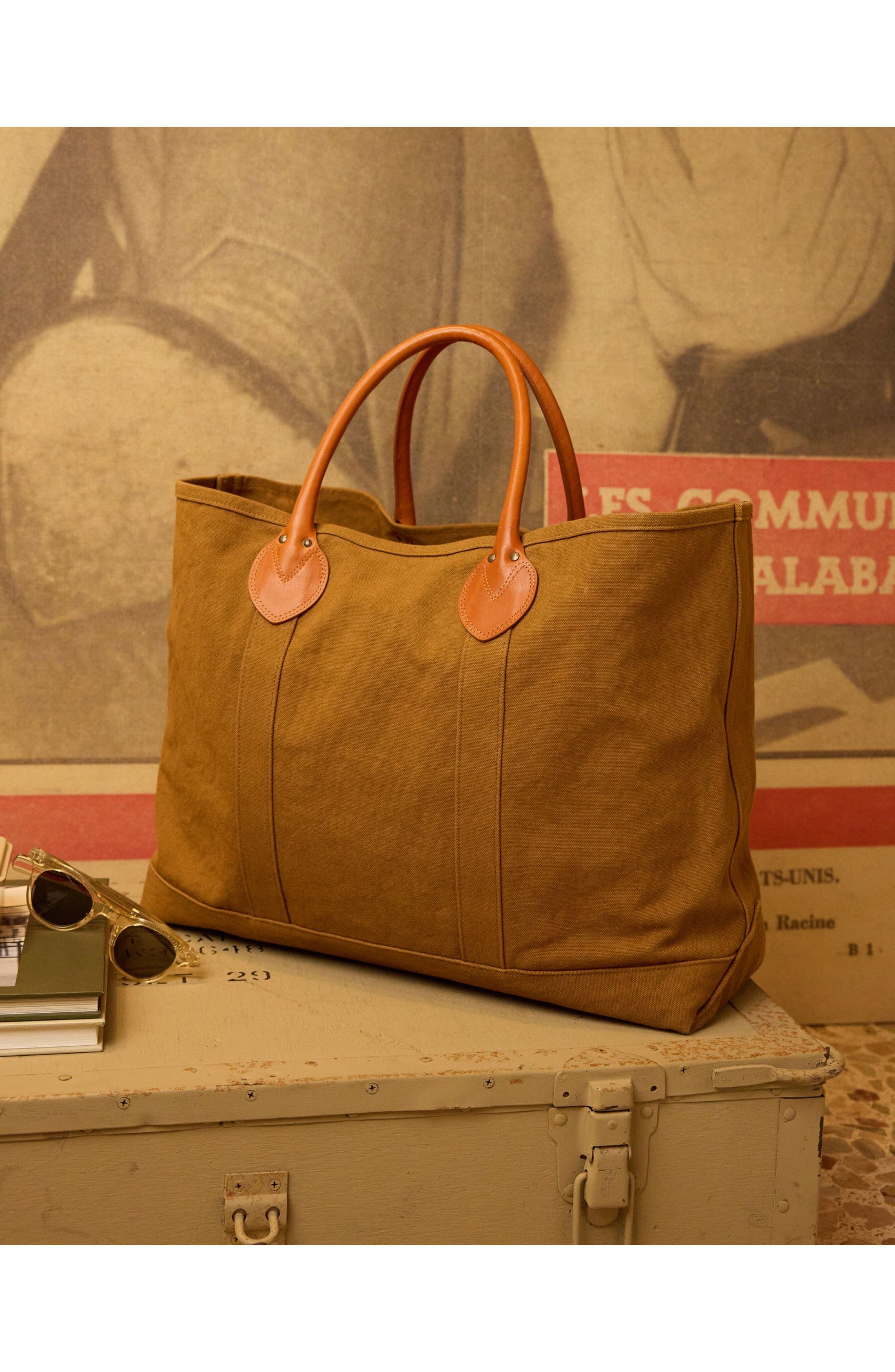 Port Canvas Bag with Leather Handles, Alternate, color, CAMEL