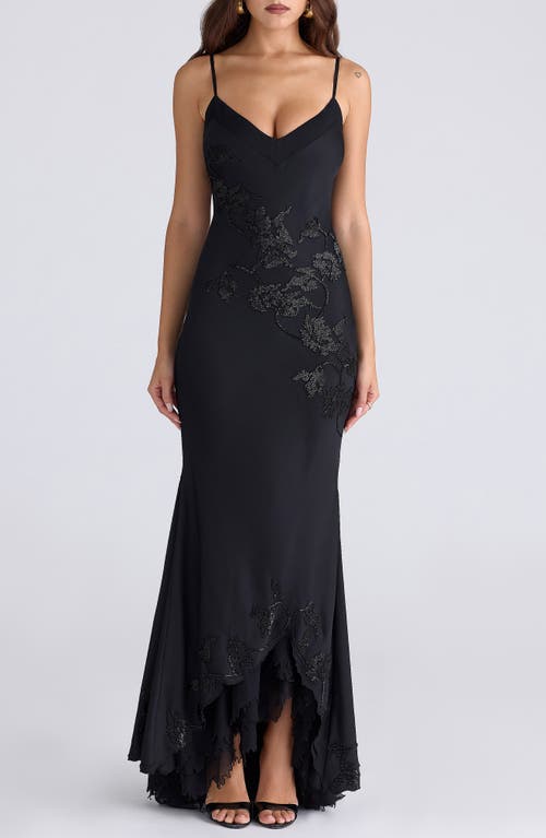 House Of Cb Anastelle Embellished Satin Mermaid Gown In Black