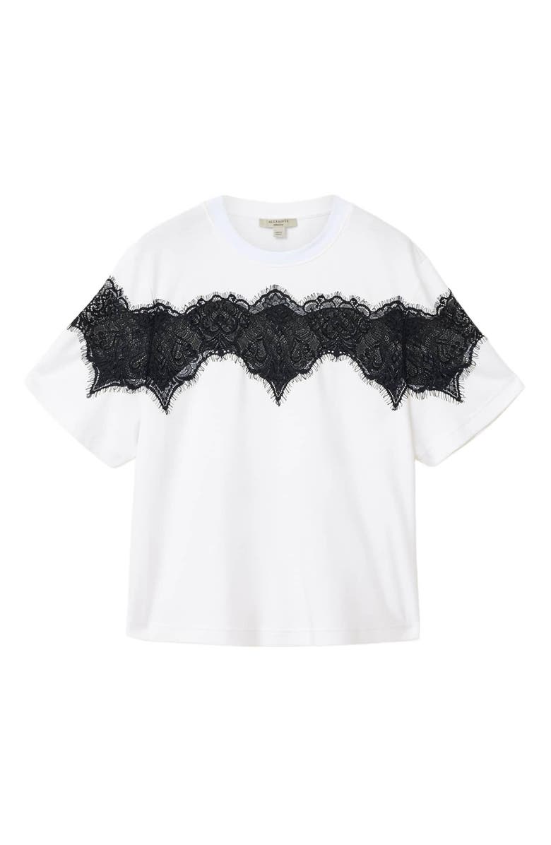 AllSaints Lisa Lace Panel T-Shirt, Alternate, color, Optic White