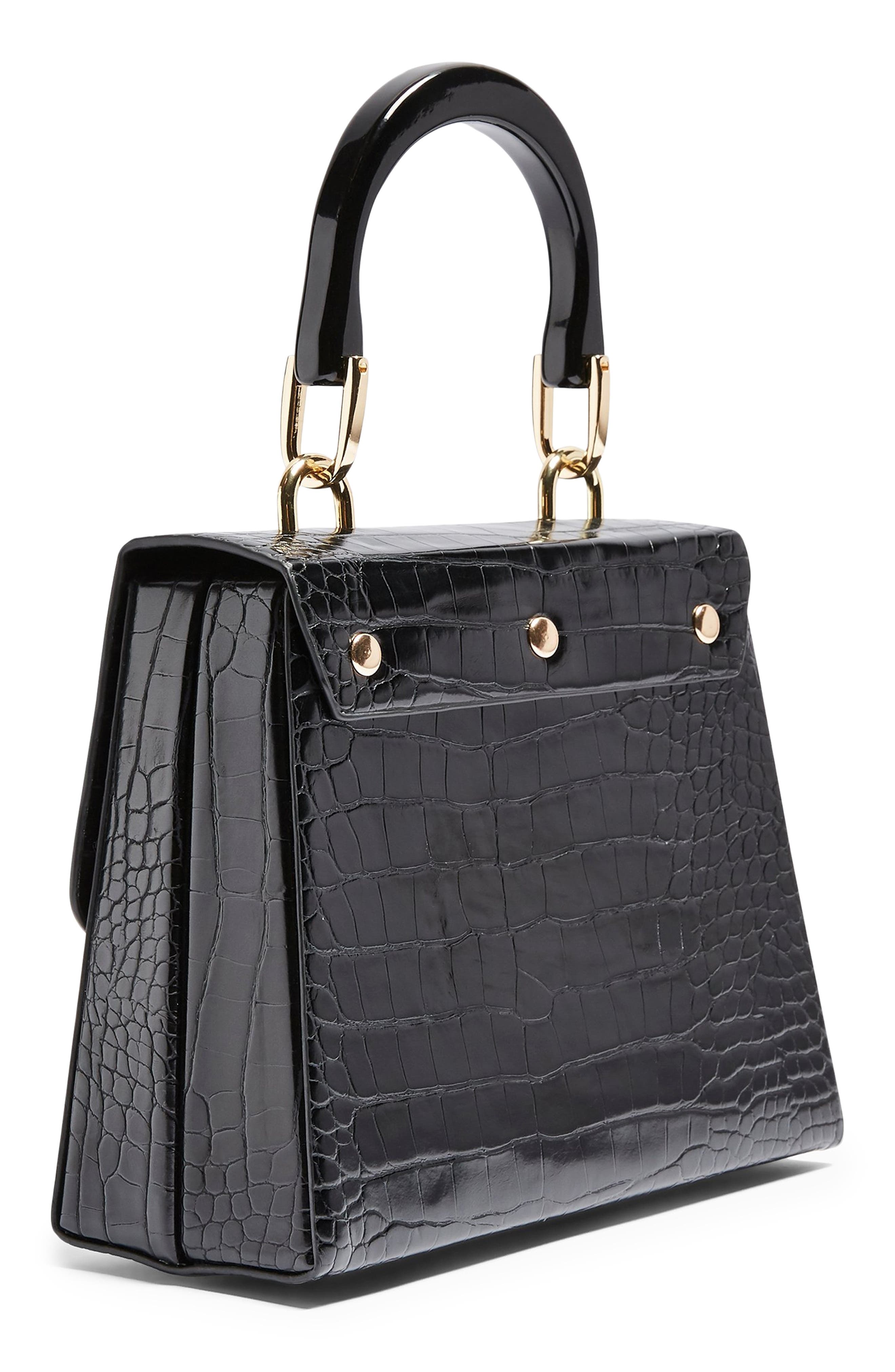 Topshop Crocodile Embossed Flap Handbag, Alternate, color, 