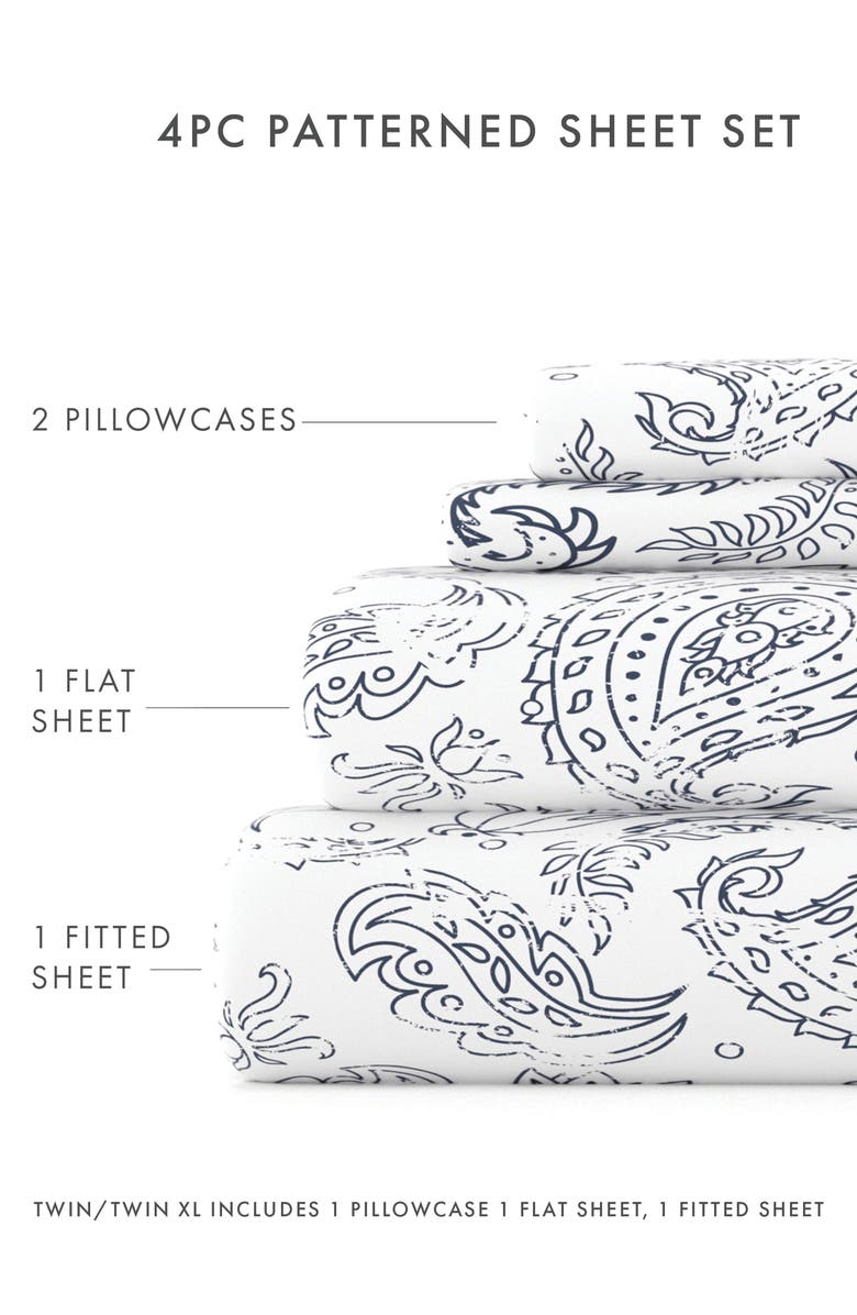 HOMESPUN HOME SPUN Premium Ultra Soft Coarse Paisley Pattern 4-Piece Bed Sheets Set, Alternate, color, Navy