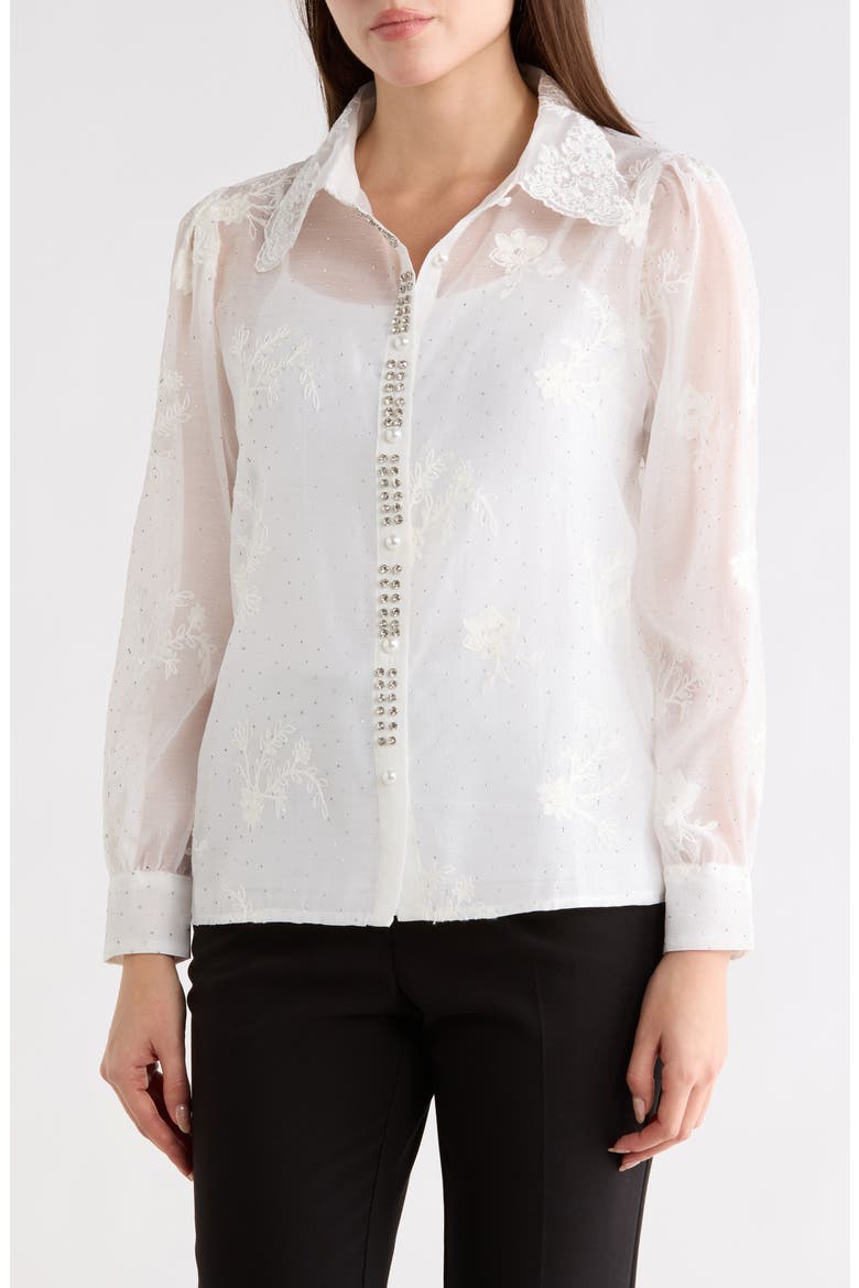 Embroidered Long Sleeve Top, Main, color, WHITE