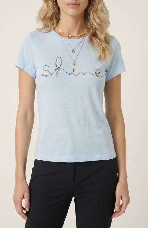 Short Sleeve Beaded Script Tee
