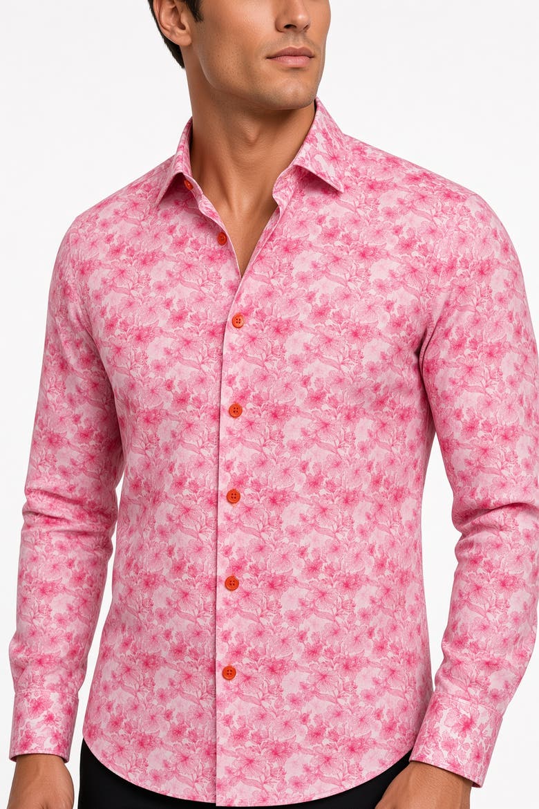 Riga Print Button-Up Long Sleeve Shirt, Alternate, color, Pink