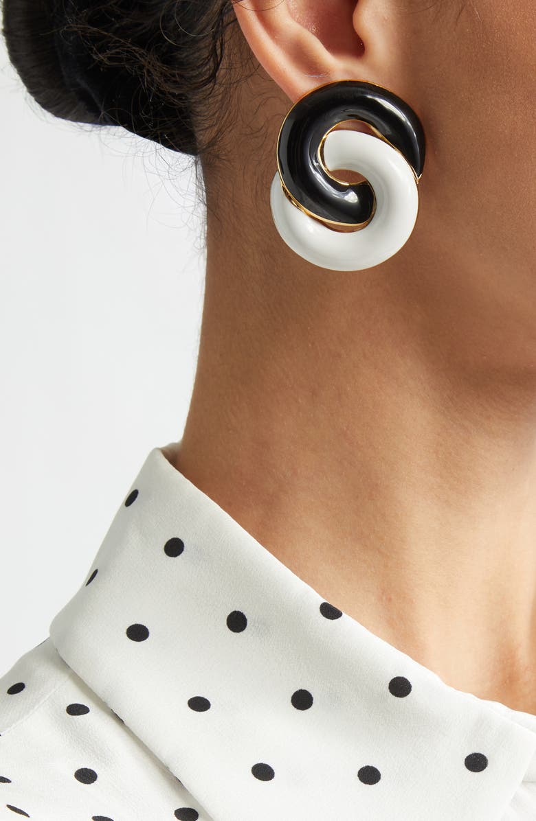 Carolina Herrera Twisted Knot Clip-On Earrings, Alternate, color, Black/ White