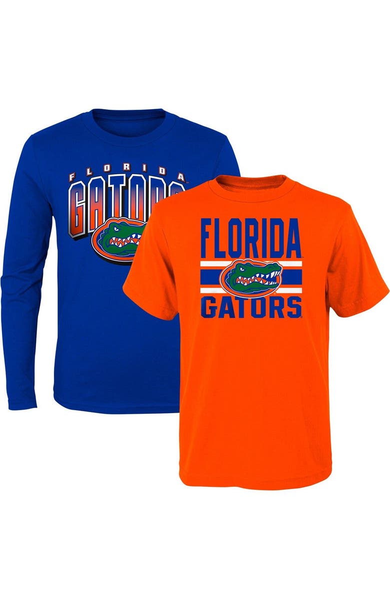 Outerstuff Preschool Royal/Orange Florida Gators Fan Wave Short & Long Sleeve T-Shirt Combo Pack, Main, color, 