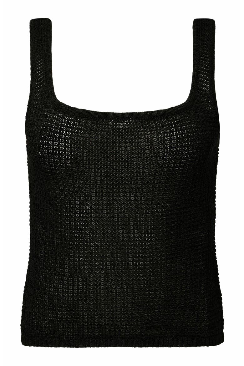 Linen Knit Square Neck Tank, Alternate, color, BLACK
