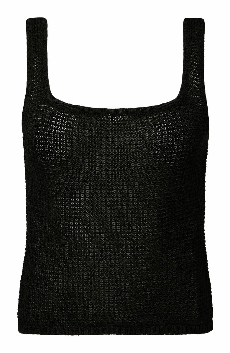 Onia Linen Knit Square Neck Tank, Alternate, color, Black