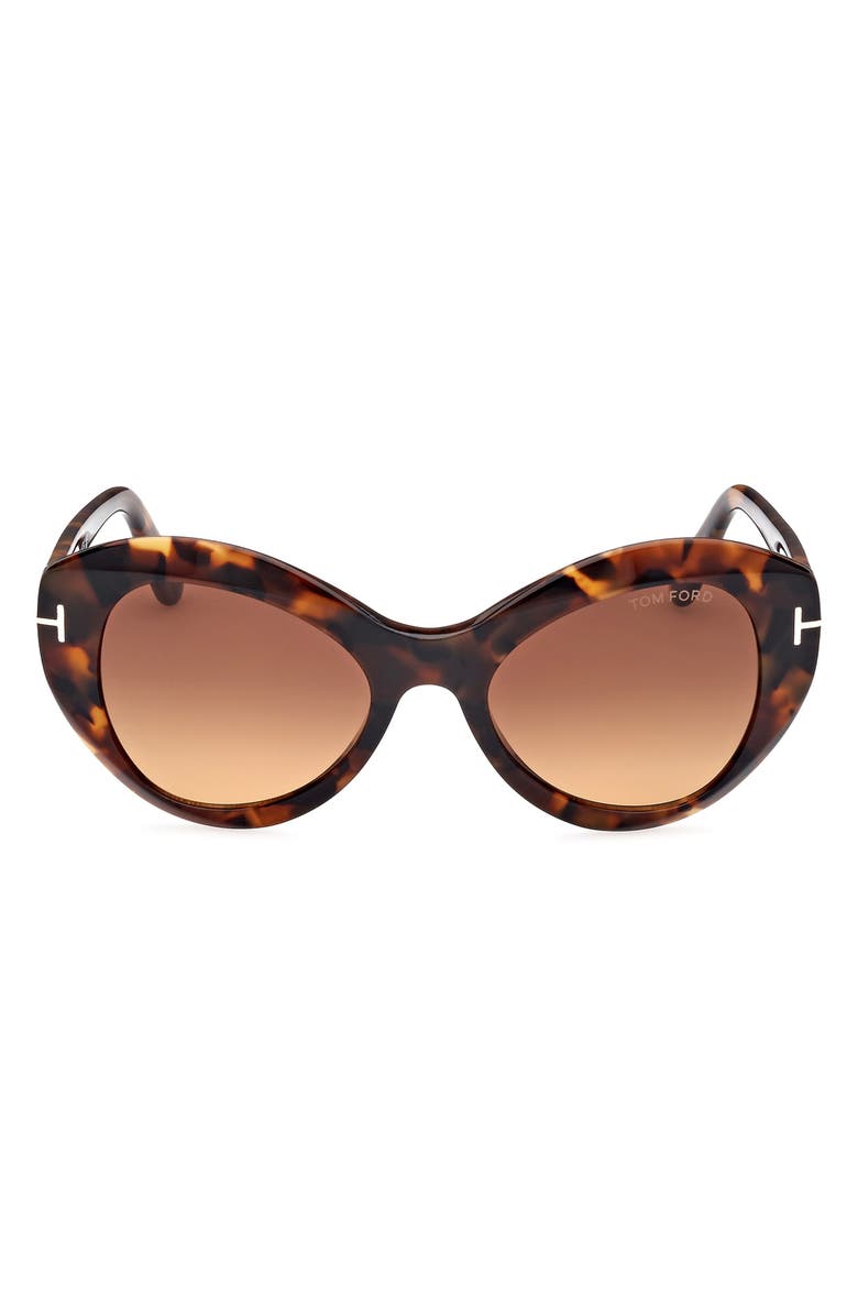 TOM FORD Guinivere 52mm Round Sunglasses, Main, color, Dark Havana / Gradient Brown