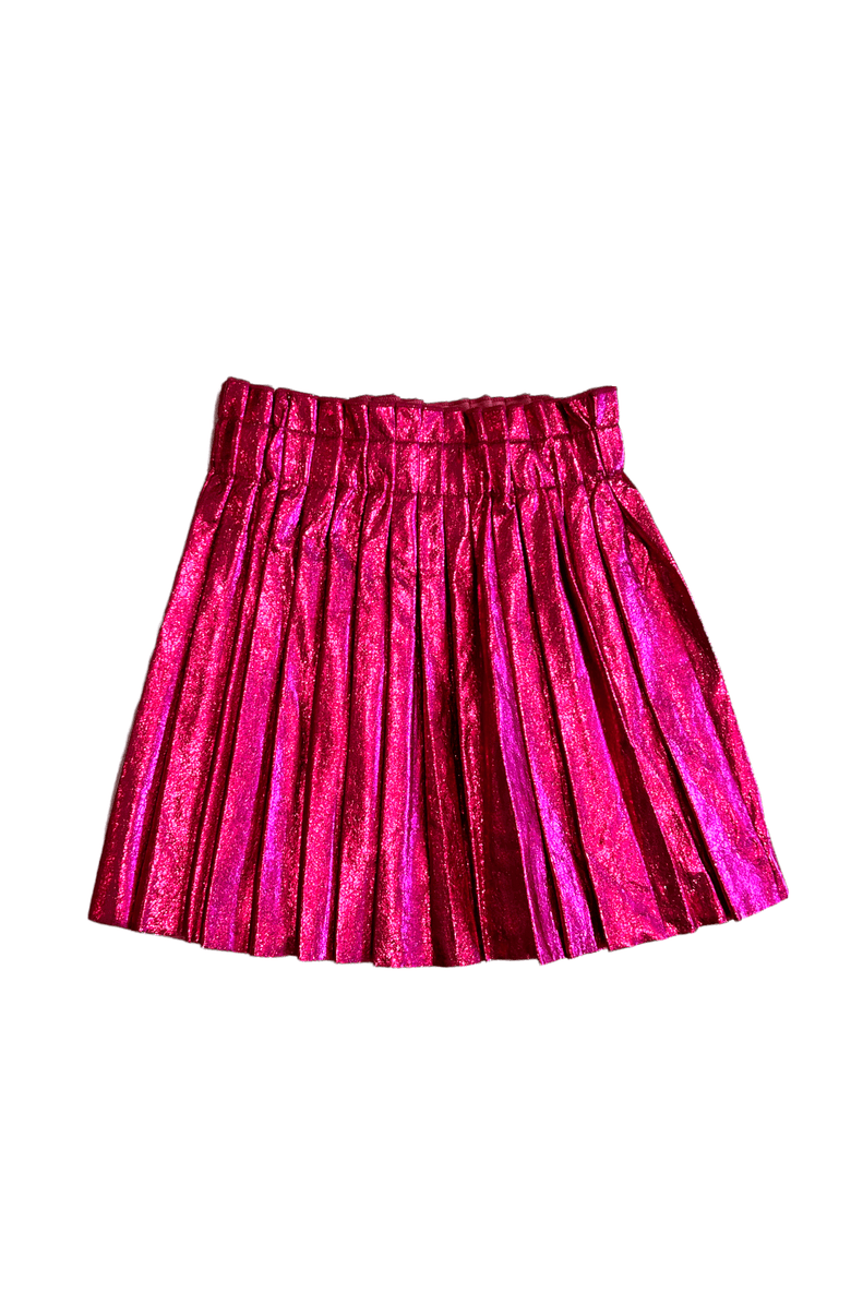 Lola + The Boys Foil Pleated Skirt, Main, color, Pink