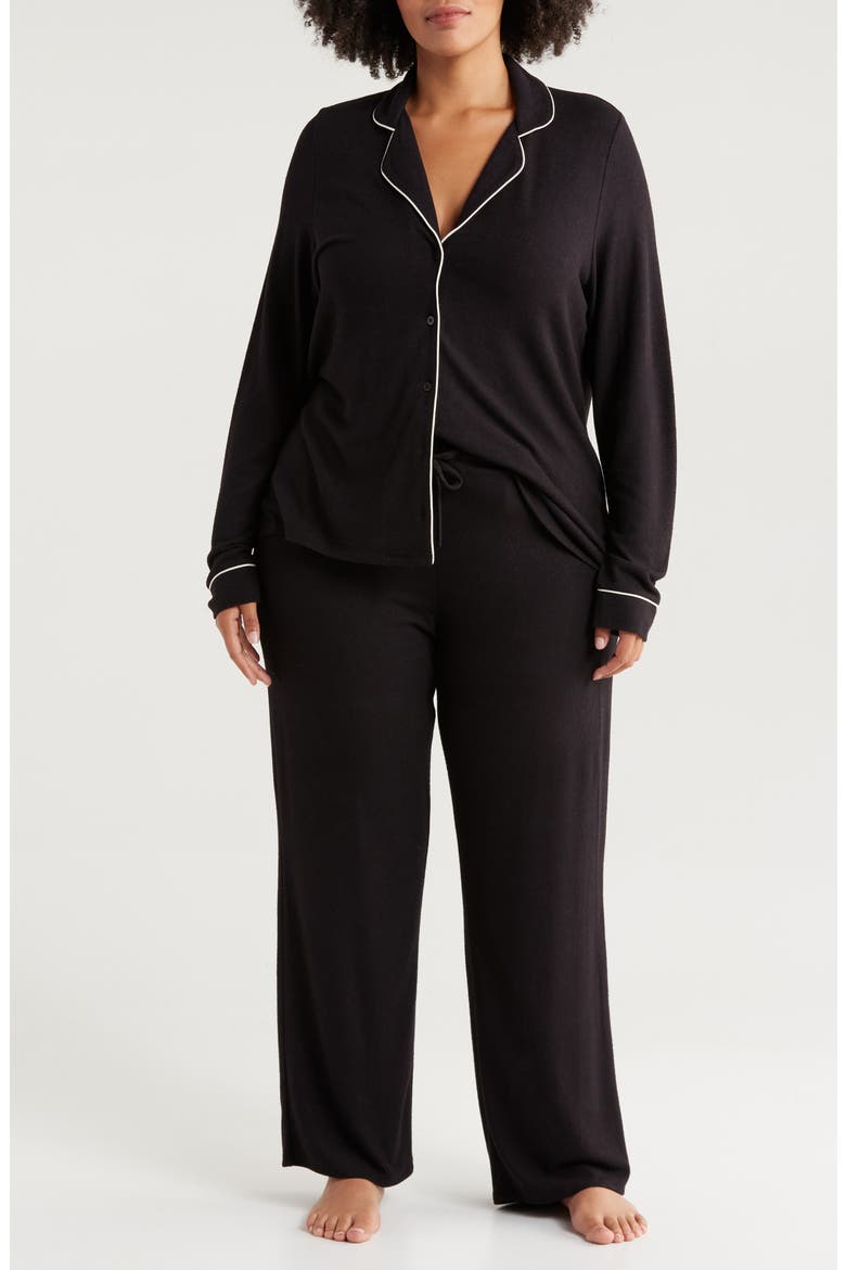Brushed Hacci Pajamas, Main, color, BLACK