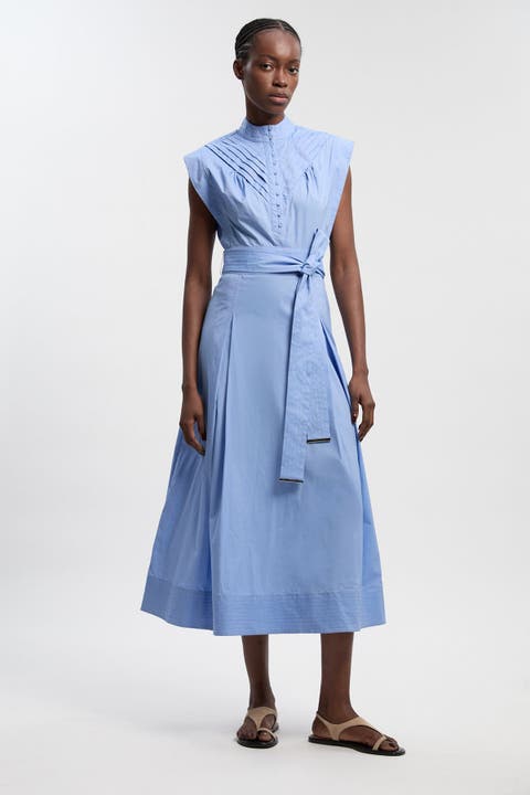 Cotton Tie Waist Midi Dress
