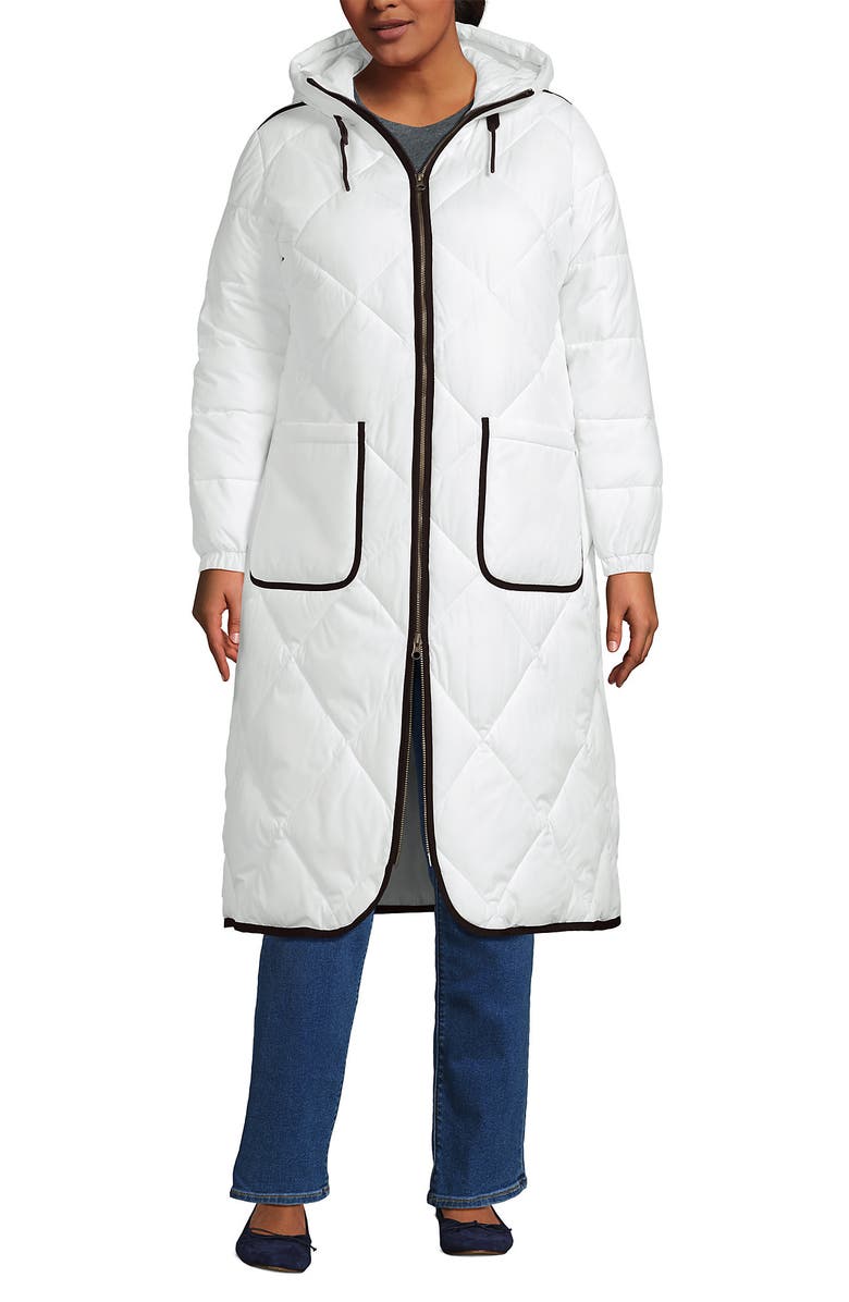 Lands' End FeatherFree Insulated Diamond Quilted Maxi Coat, Main, color, White