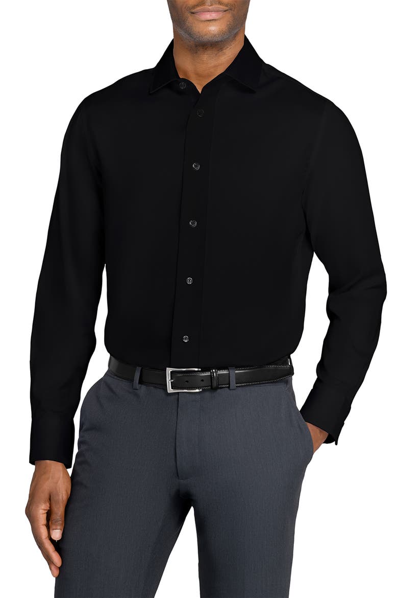 Slim Fit Solid Reworked Dress Shirt, Main, color, BLACK