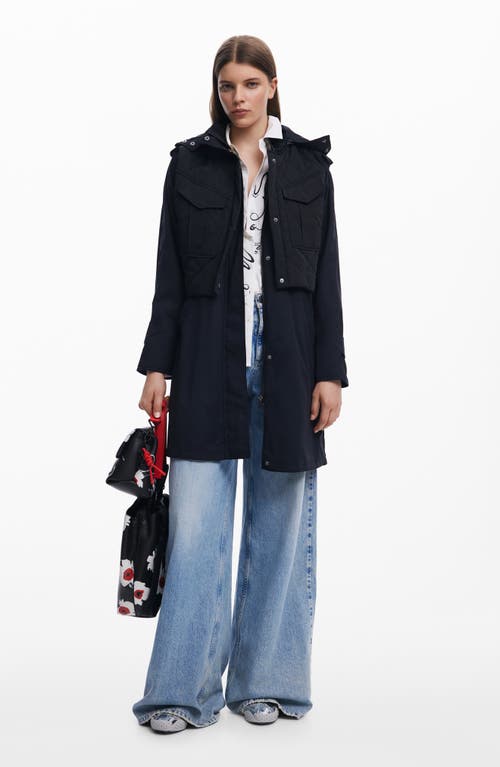 Desigual 2-in-1 Coat With Detachable Vest & Removable Hood In Black