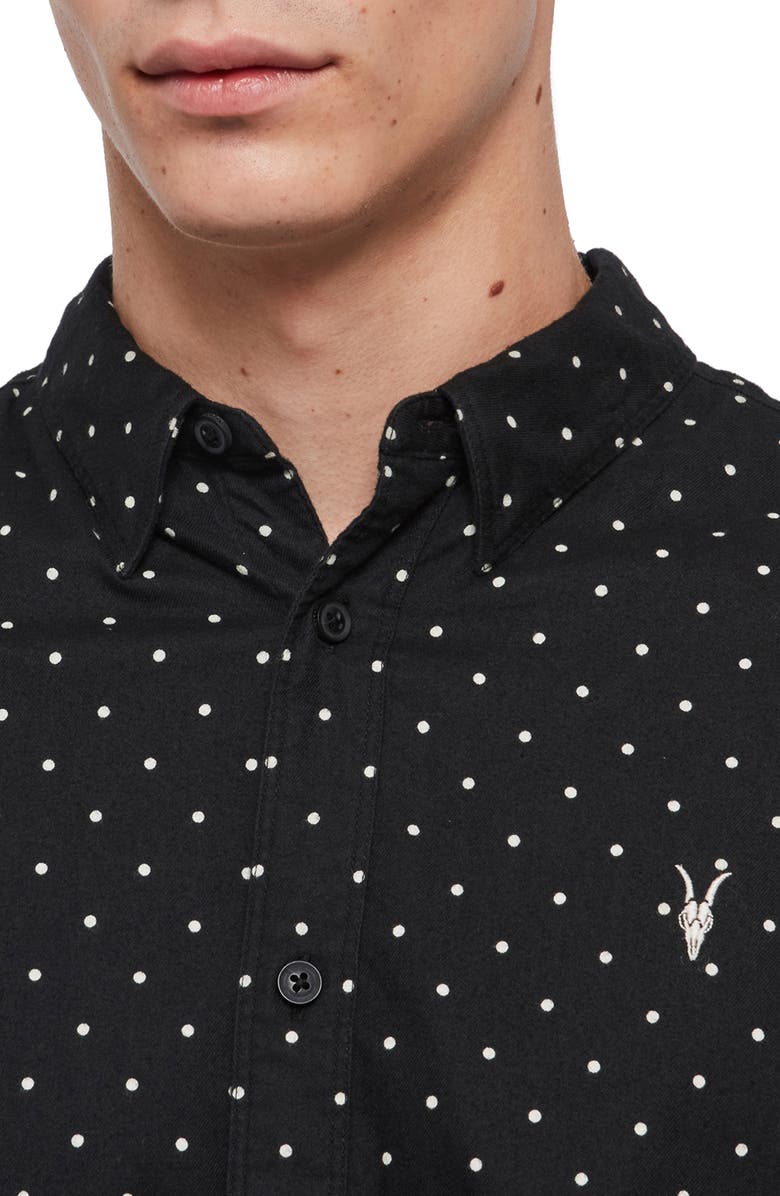 AllSaints Bethel Slim Fit Dot Flannel Shirt, Alternate, color, 
