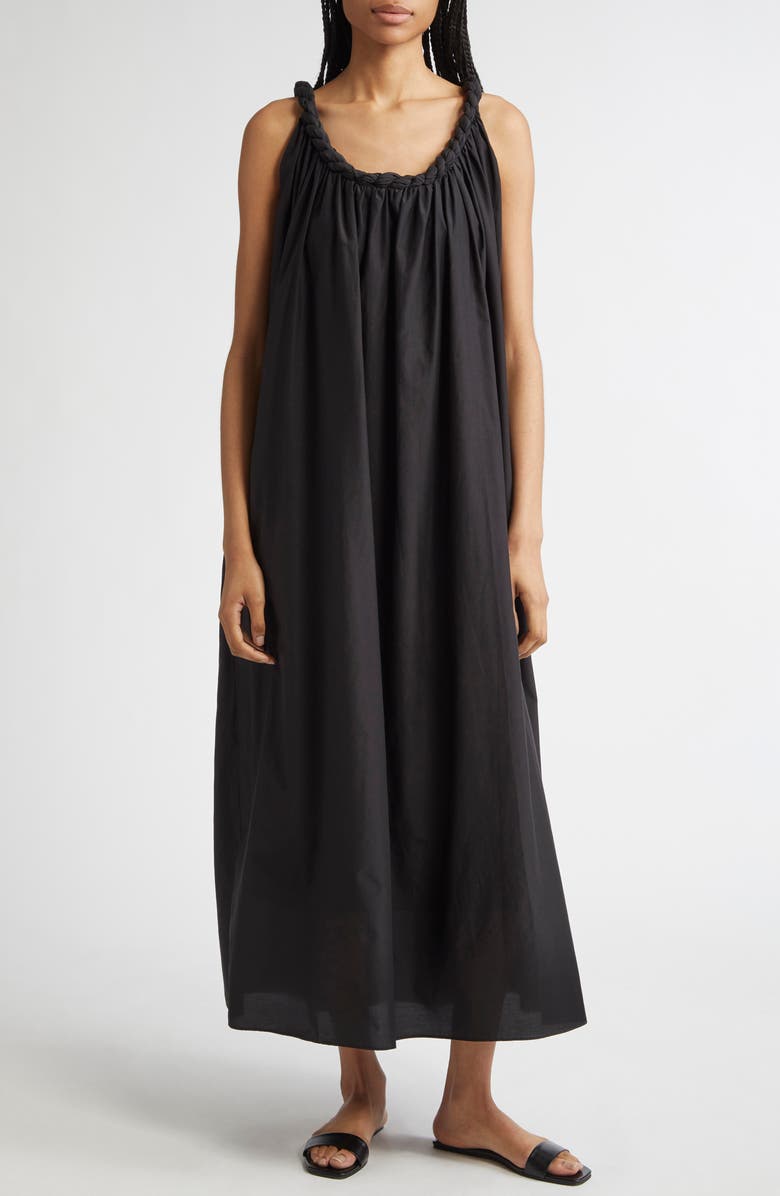 LOULOU DE SAISON Kika Gathered Cotton & Silk Voile Maxi Dress, Main, color, Black