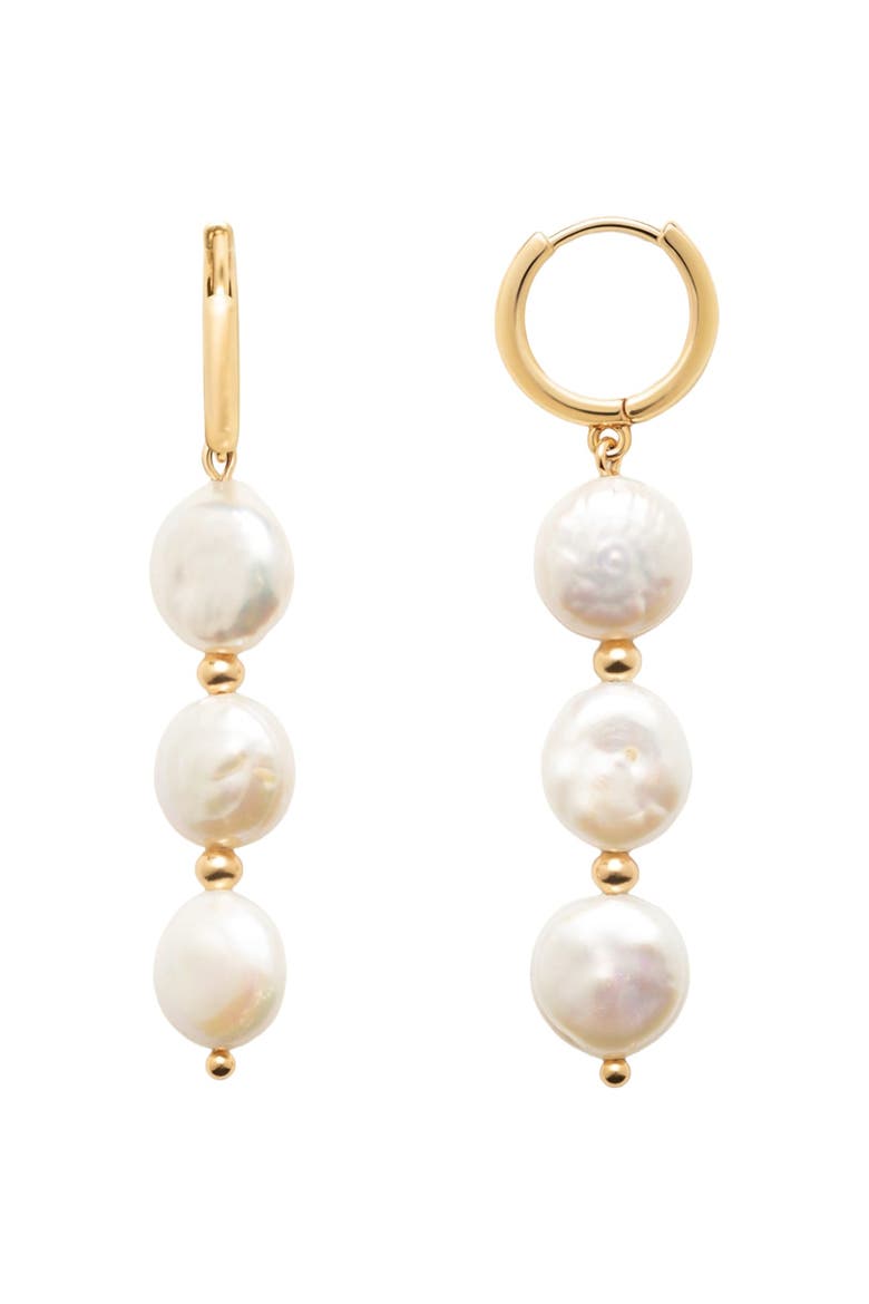 Laurel Pearl Drop Hoop Earrings, Main, color, Gold Plated
