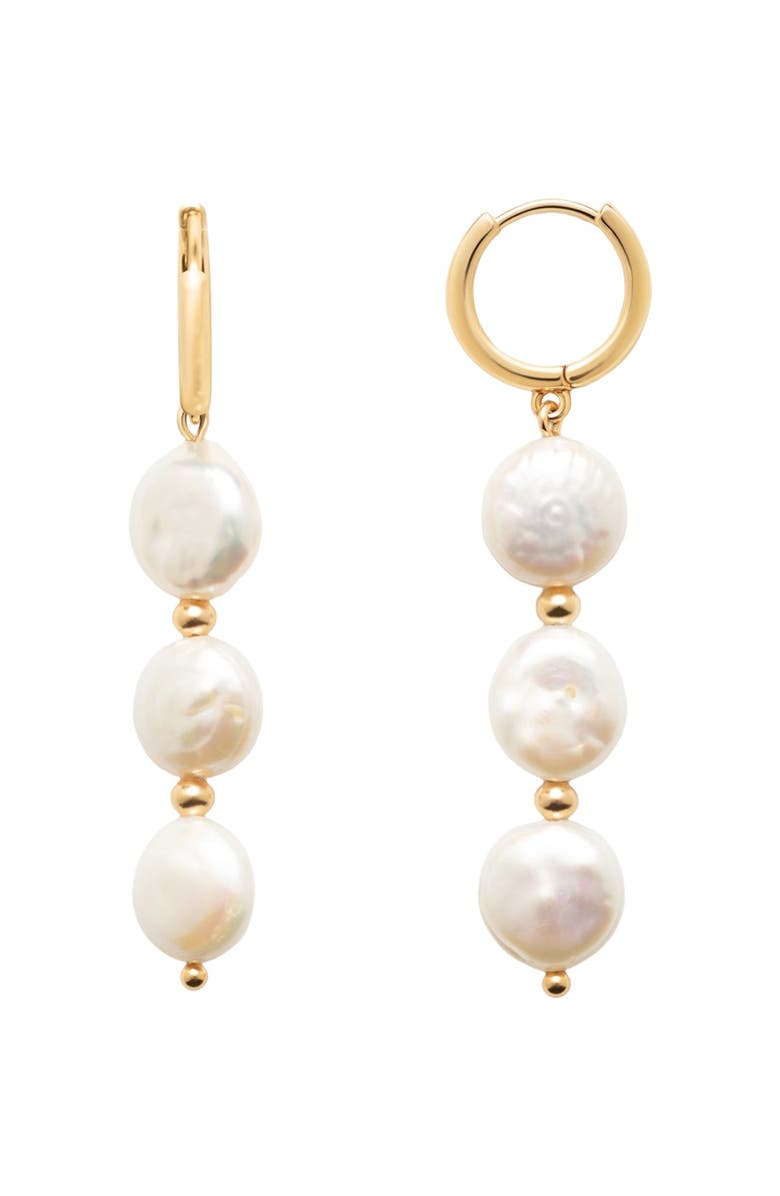 MADE BY MARY Laurel Pearl Drop Hoop Earrings, Main, color, 