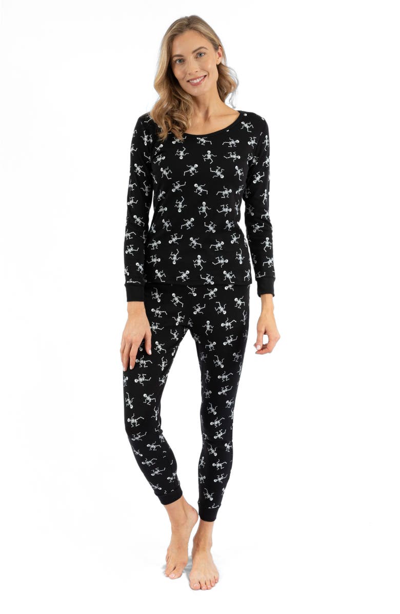 Leveret Women's Cotton Matching Family Halloween Pajamas, Main, color, Skeleton Black