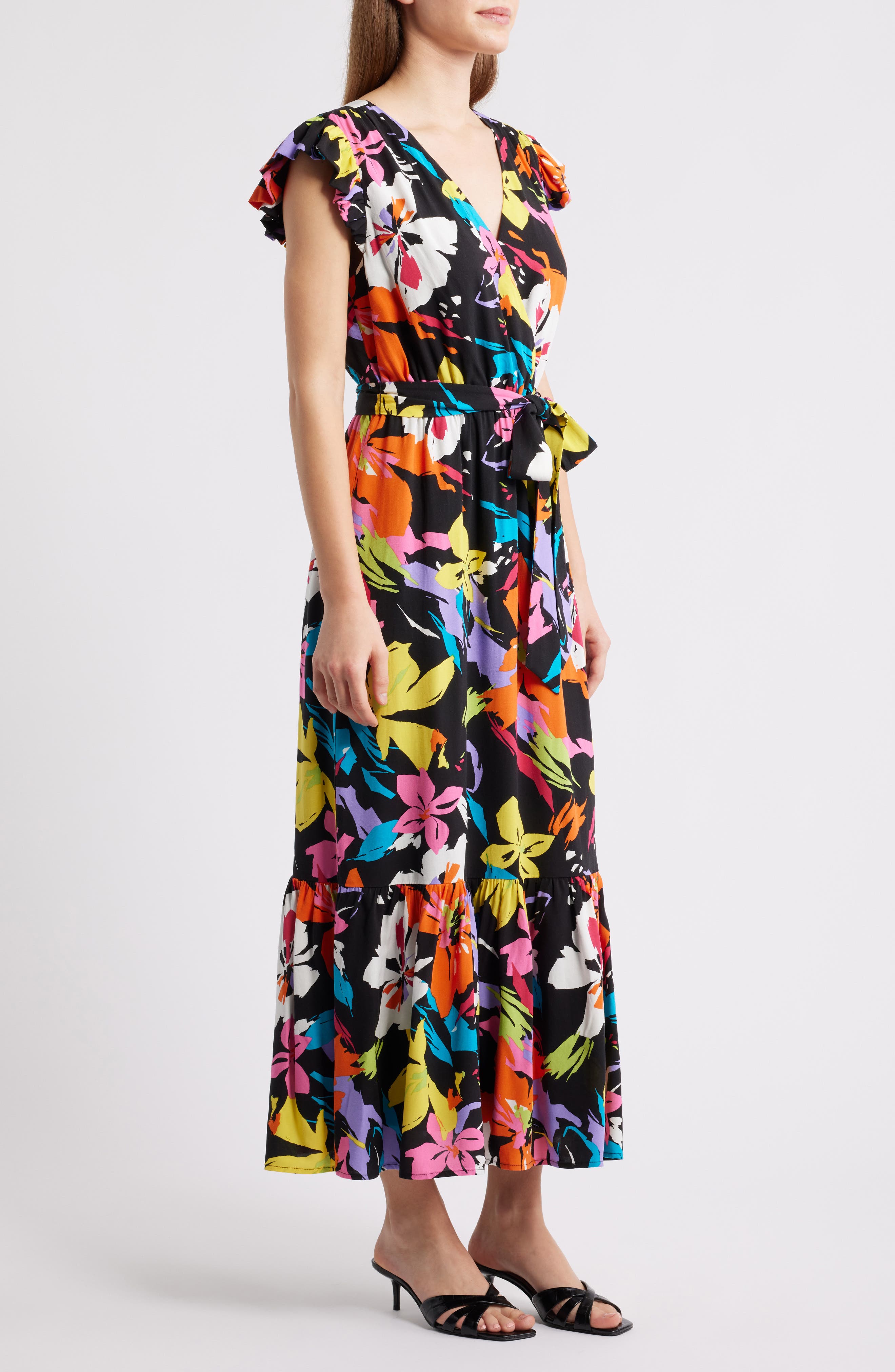 Sam Edelman Bright Flower Tie Waist Maxi Dress (Women) | Nordstromrack