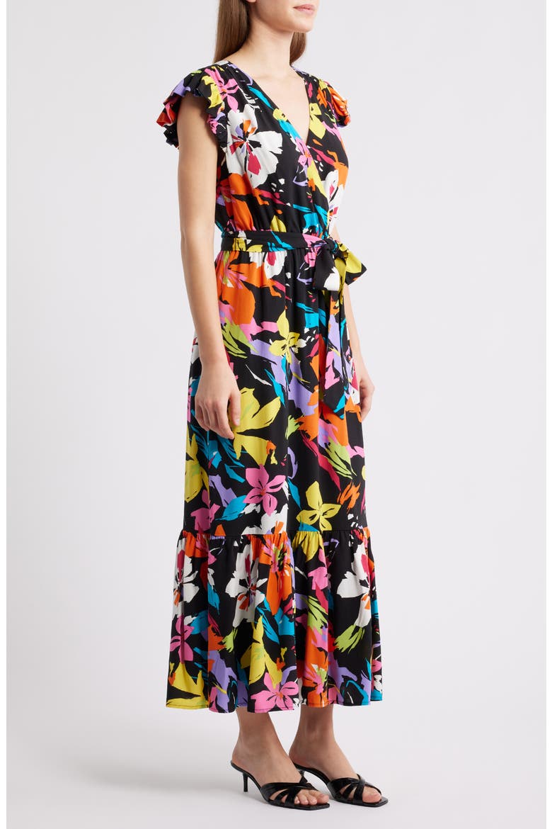 Bright Flower Tie Waist Maxi Dress, Alternate, color, BLACK MULTI