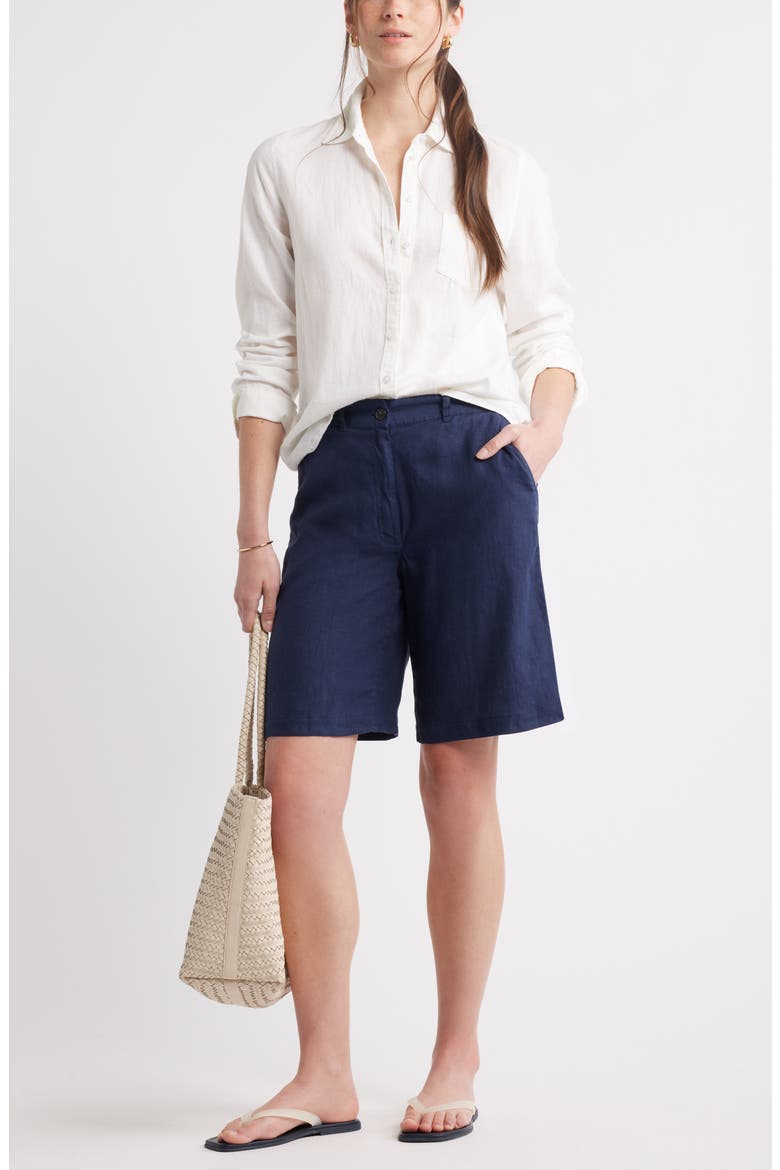 Easy Waist Linen Bermuda Shorts, Alternate, color, NAVY BLAZER