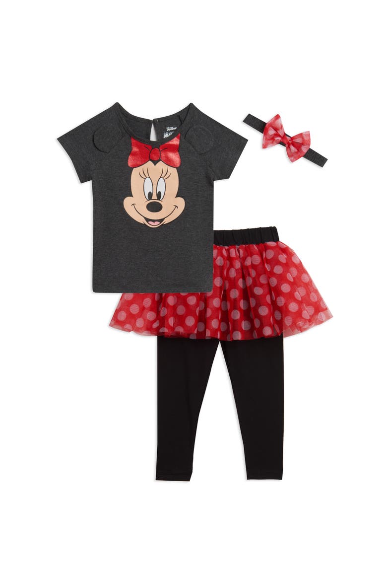 Minnie Mouse Glitter T-Shirt and Tutu Leggings Set, Main, color, Minnie Mouse Red Grey