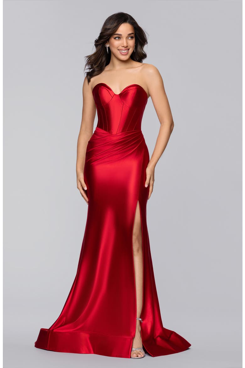 Strapless Satin Gown, Alternate, color, RED