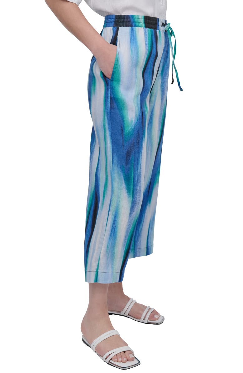 DKNY Abstract Print Crop Linen Drawstring Pants, Alternate, color, 