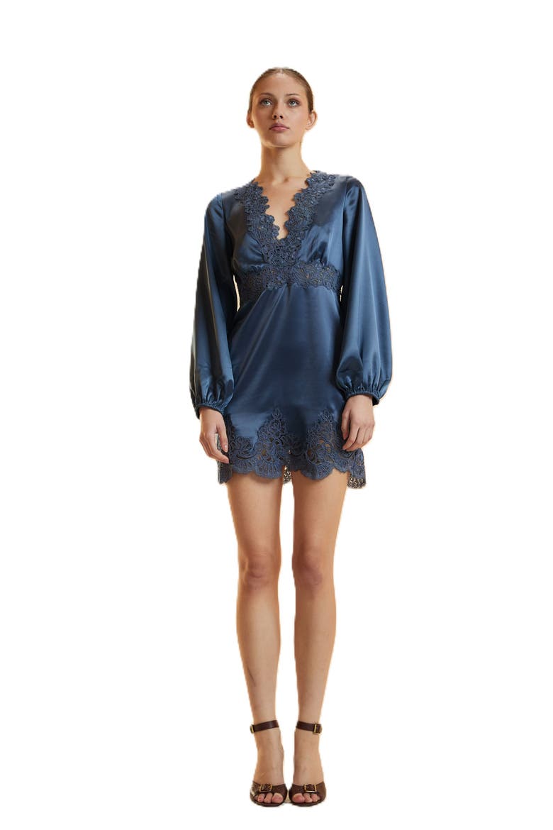 Satin Lace Mini Dress, Main, color, Denim Blue
