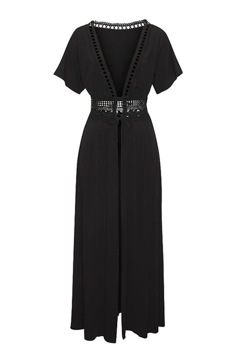 LASCANA Women's Crochet Trim Cover Up, Alternate, color, Black