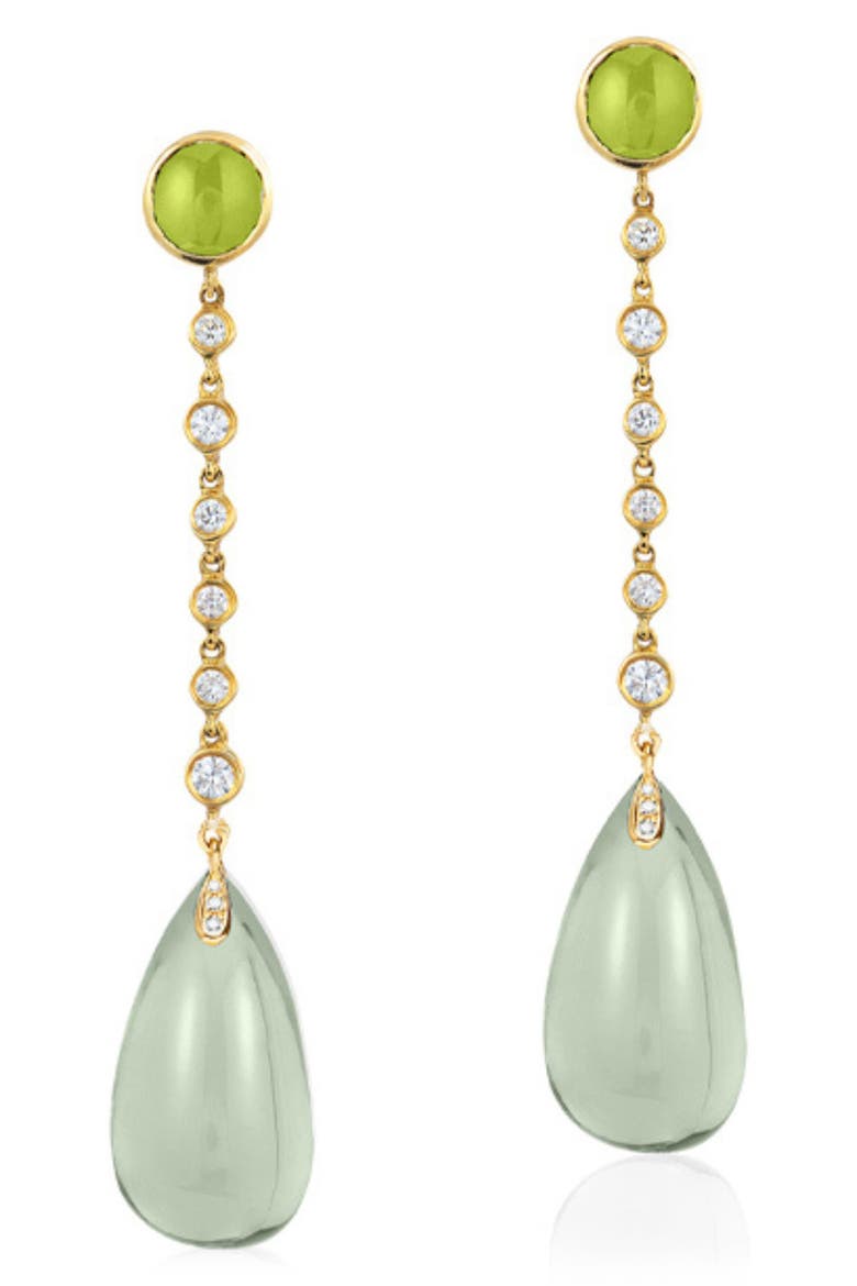 Naughty Diamond Link & Cabochon Drop Earrings, Main, color, TRANSLUCENT GREEN