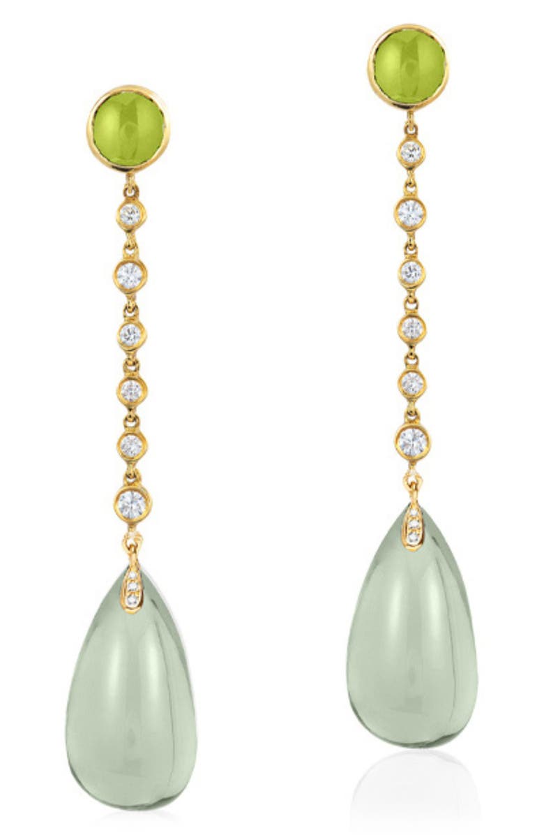 GOSHWARA Naughty Diamond Link & Cabochon Drop Earrings, Main, color, Translucent Green
