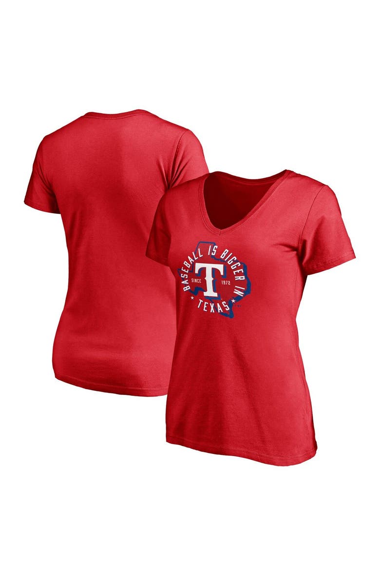 Women's Fanatics Branded Red Texas Rangers Hometown V-Neck T-Shirt, Alternate, color, Red