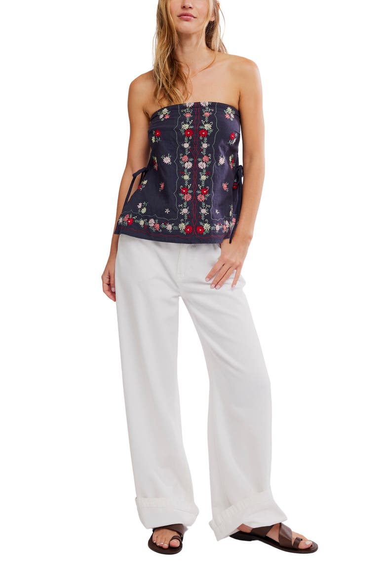 Doily Days Embroidered Strapless Cotton Top, Alternate, color, NAVY COMBO