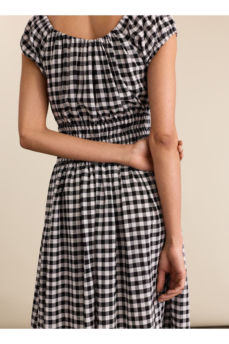 Emily Linen Gingham midi Dress, Alternate, color, Black & White