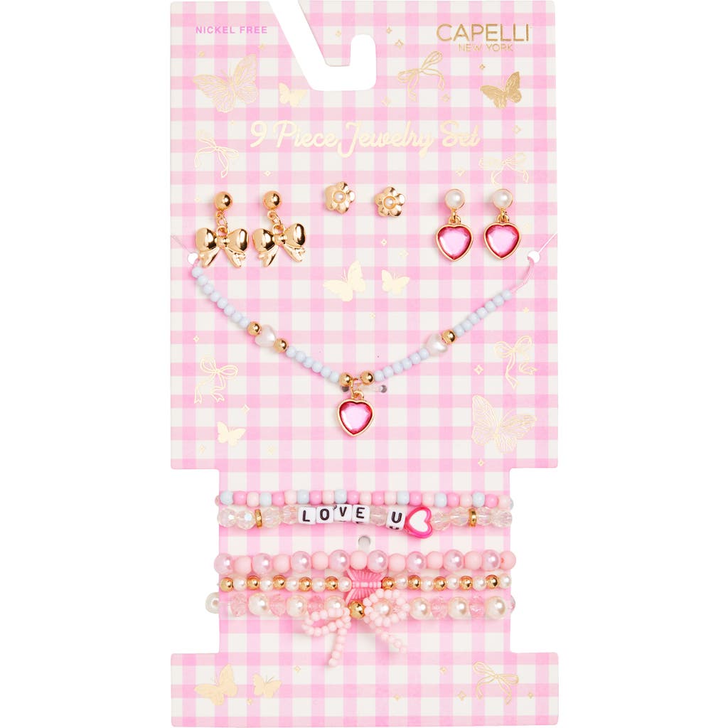 Capelli New York Kids' Assorted 9-pack Earrings, Bracelets And Necklaces Set In Pink Combo