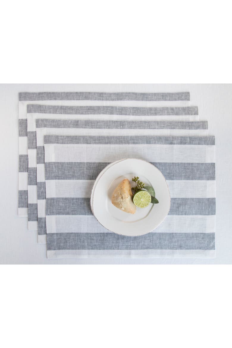 Linen Placemats Set of 4, 14 x 19" - Cabana Stripe, Main, color, Grey and White