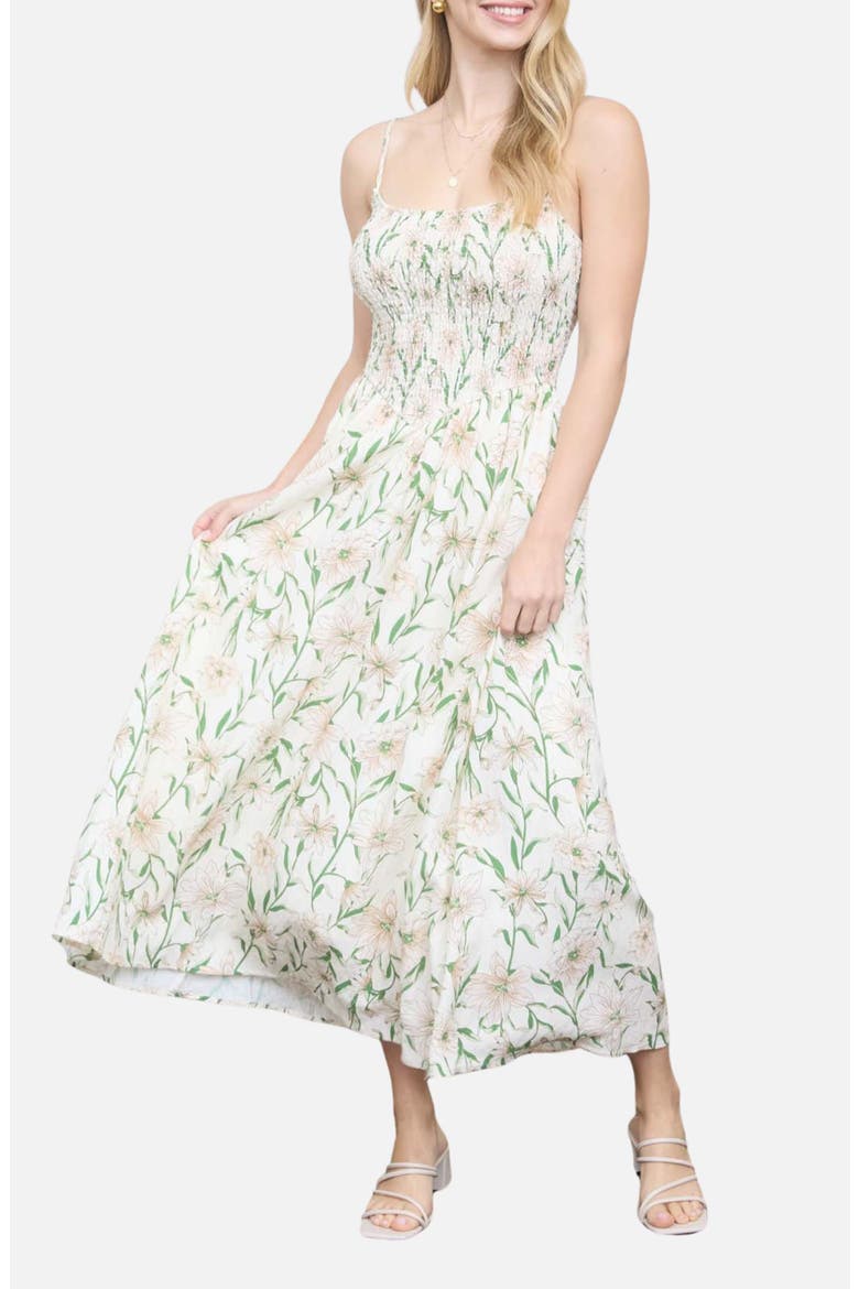 Floral Smocked A-Line Sundress, Main, color, IVORY MULTI