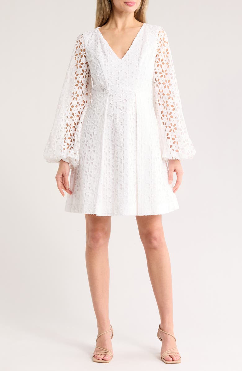 Trina Turk Grazia Cotton Eyelet Long Sleeve Dress, Main, color, 