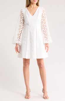 Trina Turk Grazia Cotton Eyelet Long Sleeve Dress