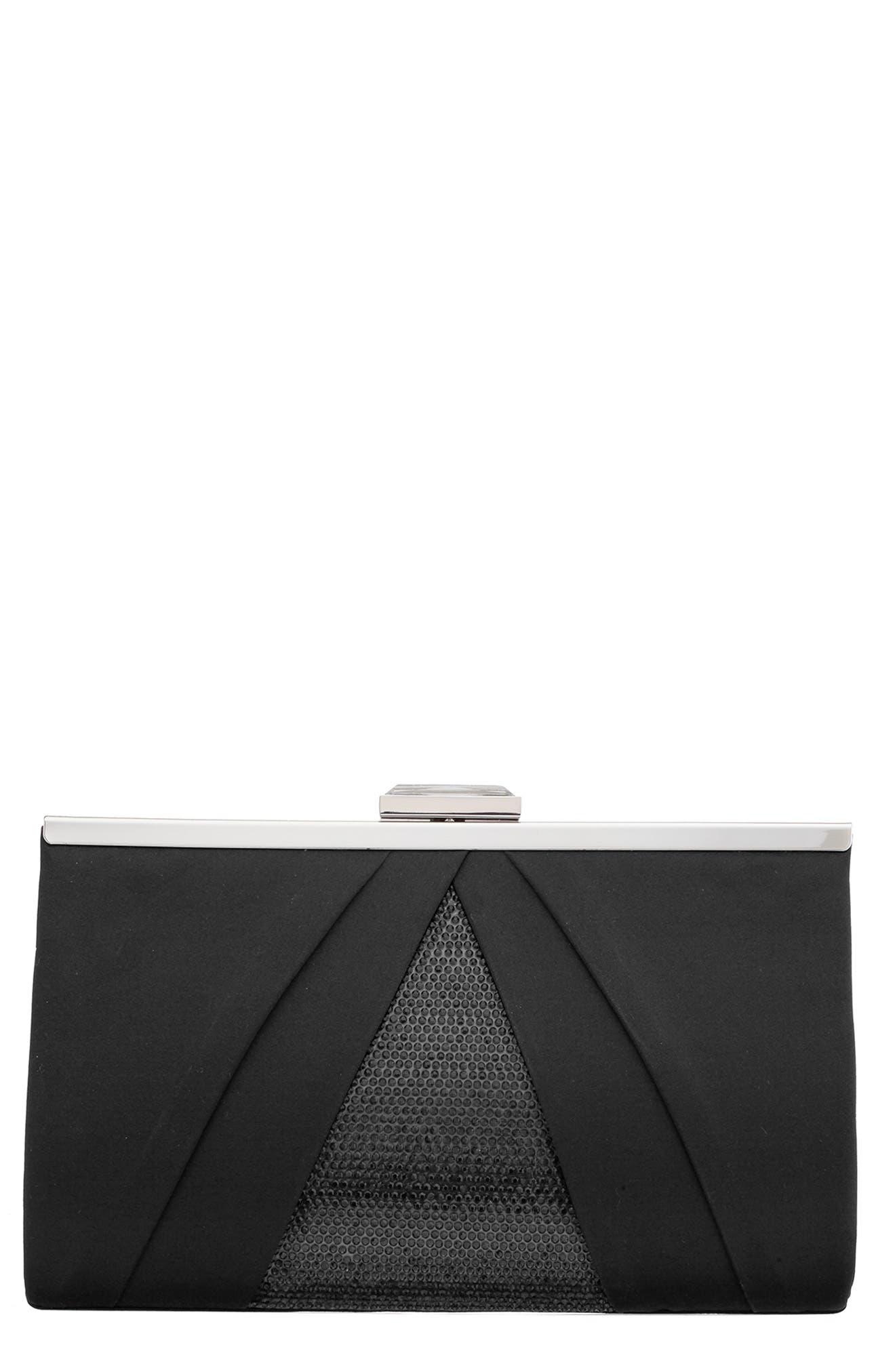 Nina Ophelia Frame Clutch, Main, color, Black