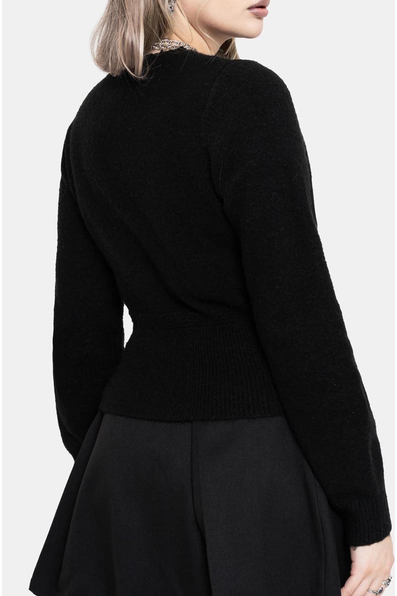 Rime Embroidered V-neck Fitted Cardigan, Alternate, color, Black