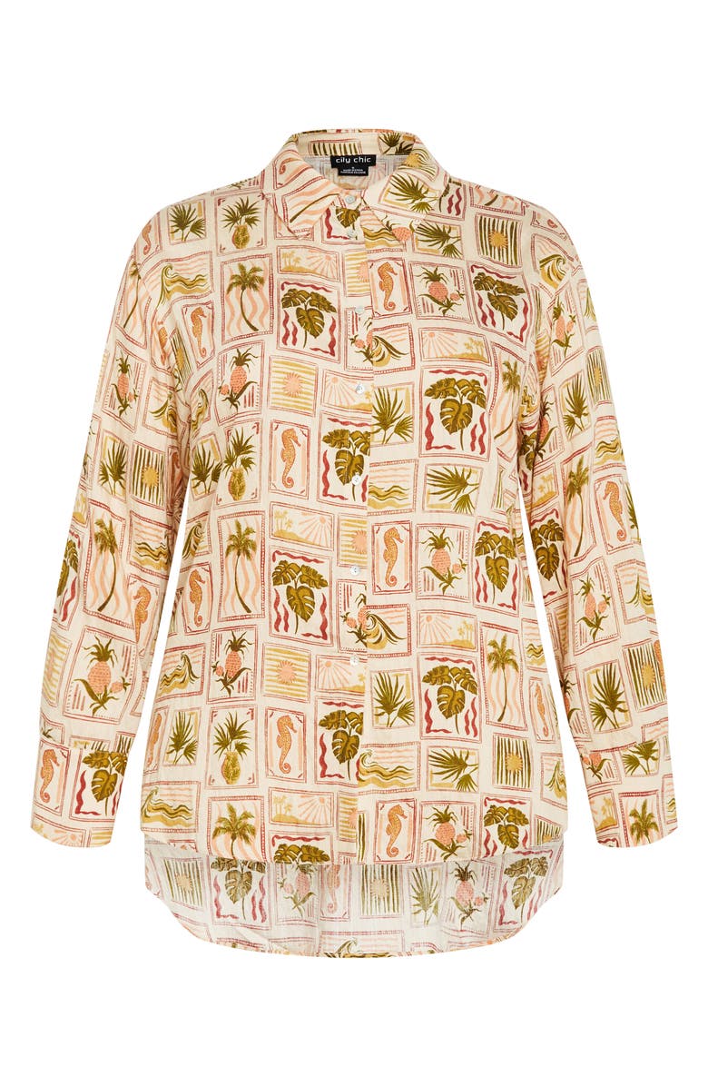 City Chic Bella Print High-Low Tunic Shirt, Alternate, color, Cool Tropics