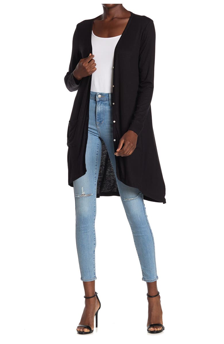 Bobeau Button Front Rib Knit Cardigan, Main, color,