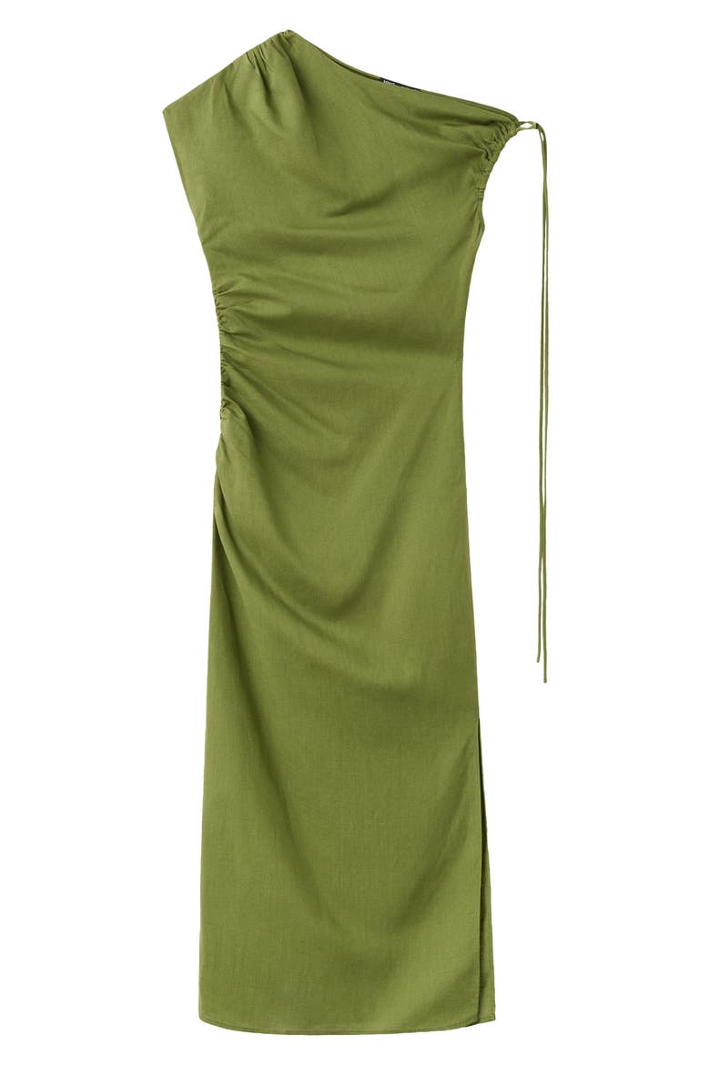 Side Ruched One-Shoulder Midi Dress, Alternate, color, GREEN