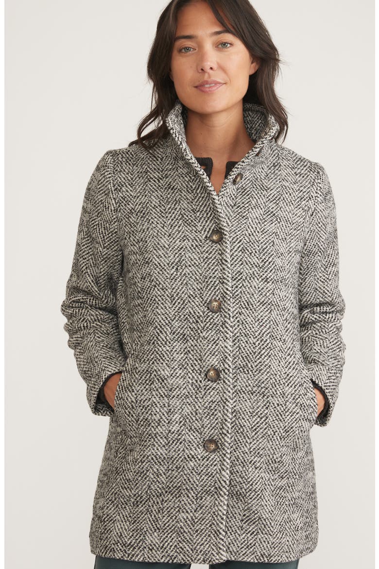 Stephanie Herringbone Cocoon Coat, Alternate, color, BLACK AND WHITE HERRINGBONE
