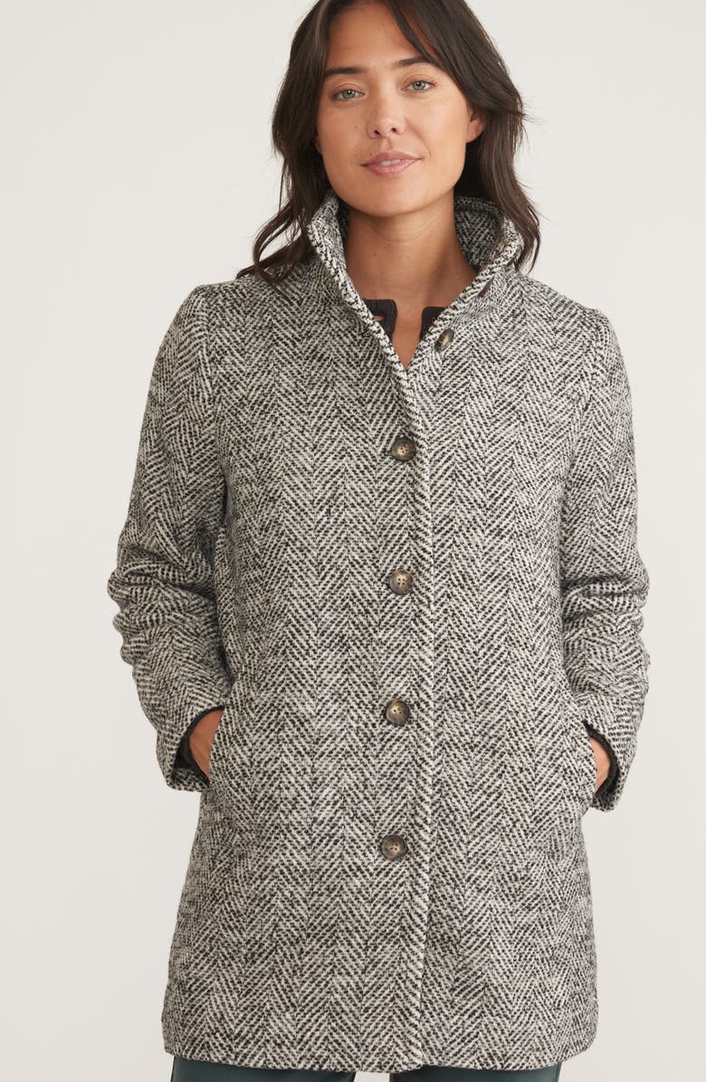 Marine Layer Stephanie Herringbone Cocoon Coat, Alternate, color, Black And White Herringbone